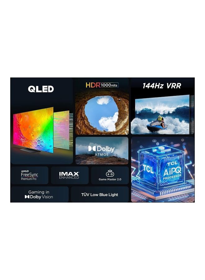 تي سي إل تلفزيون ذكي 65 بوصة 4K Ultra HD QLED، تلفزيون Google مع تحكم صوتي بدون استخدام اليدين، Game Master 2.0، Dolby Vision IQ-Atmos، HDR 1000 Nits، IMAX Enhanced، 144HZ VRR، موديل 2023 - Image 4
