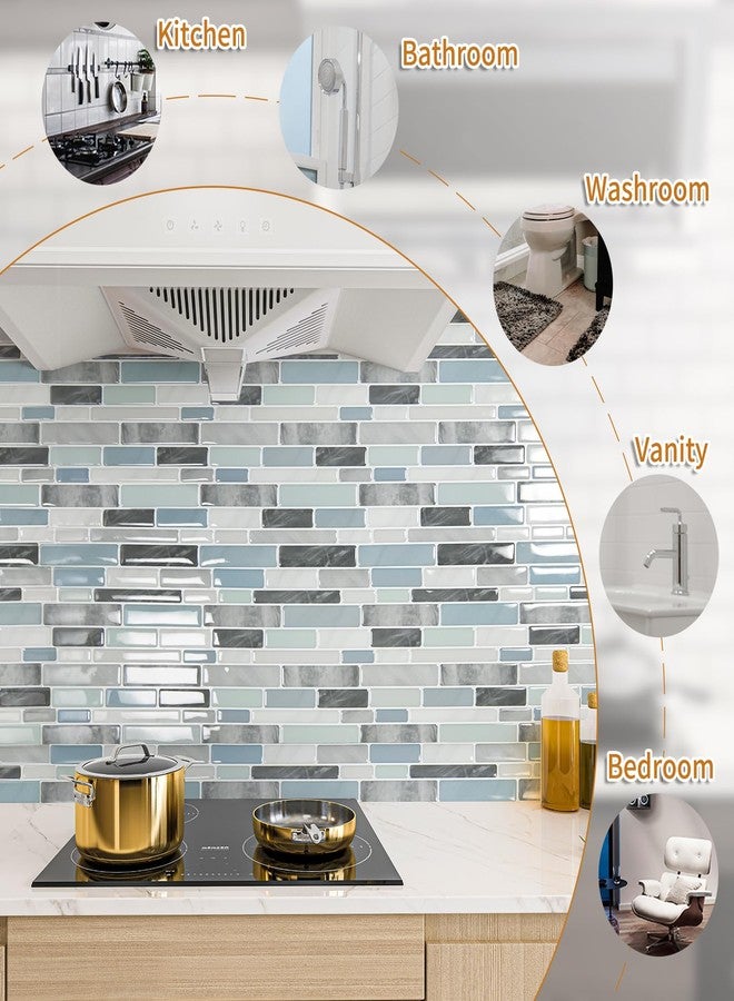 WOWSTAR 10-Sheet Peel and Stick Backsplash Tile for Kitchen, Back Splash Stick On Tiles for Kitchen Wall (Grey and Blue) - Image 3