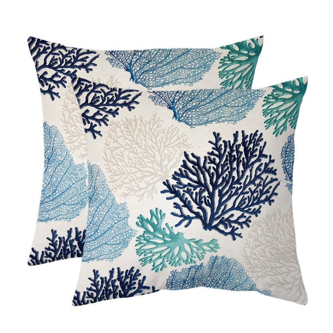 BEACH THROW PILLOW COVERS SET OF 2 COASTAL CORAL BRANCH OCEAN THEMED PILLOWCASE LUXURY VELVET DECORATIVE CUSHION COVER FOR COUCH BED SOFA FARMHOUSE DECORATION 20X20 INCHES