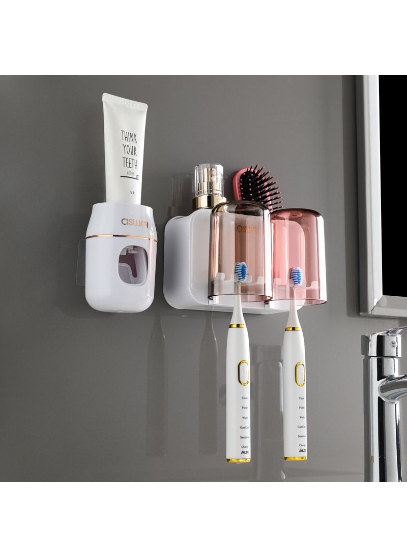 Generic Wall-Mounted Toothbrush Holder SetLight Luxury White [2 cups + White Phnom Penh Toothpaste Squeezer]] Light Luxury White [2 cups + White Phnom Penh Toothpaste Squeezer]] 