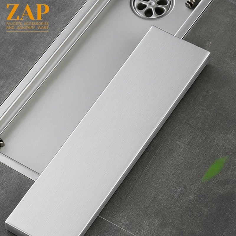 ZAP مصرف أرضي من الفولاذ المقاوم للصدأ بقطر 12 بوصة – قناة تصريف دش حديثة مع فخ للصراصير، ثقب جانبي وقلنسوة (حمام، شرفة، مطبخ) - Image 2