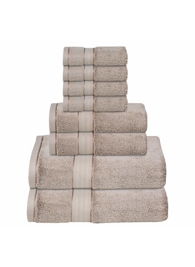 GLAMBURG - 700 GSM Premium 8-Piece Towel Set - Contains 2 Bath Towels 30x54, 2 Hand Towels 16x28, 4 Wash Cloths 13x13 - Luxury Hotel & Spa Quality - Durable Ultra Soft Highly Absorbent - Tan - Image 1