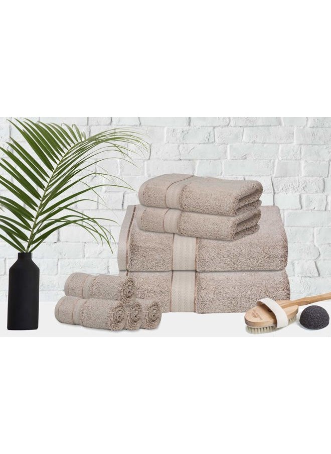 GLAMBURG - 700 GSM Premium 8-Piece Towel Set - Contains 2 Bath Towels 30x54, 2 Hand Towels 16x28, 4 Wash Cloths 13x13 - Luxury Hotel & Spa Quality - Durable Ultra Soft Highly Absorbent - Tan - Image 1