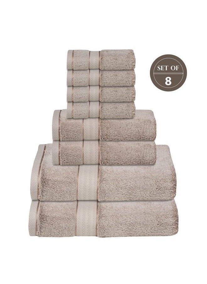 GLAMBURG - 700 GSM Premium 8-Piece Towel Set - Contains 2 Bath Towels 30x54, 2 Hand Towels 16x28, 4 Wash Cloths 13x13 - Luxury Hotel & Spa Quality - Durable Ultra Soft Highly Absorbent - Tan - Image 1