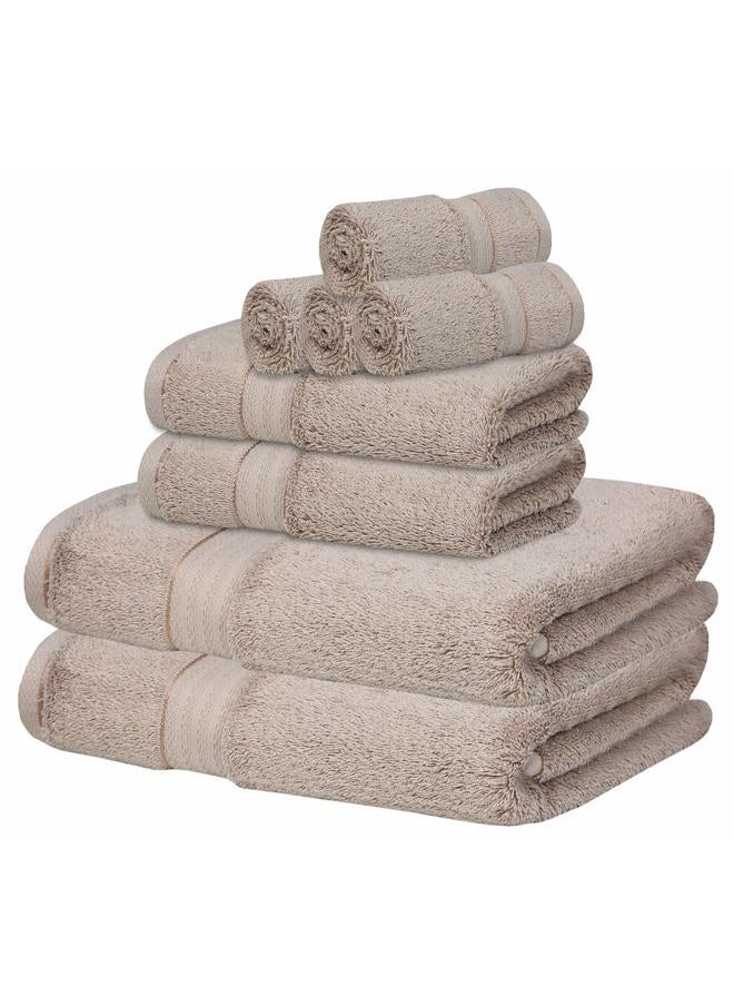 GLAMBURG - 700 GSM Premium 8-Piece Towel Set - Contains 2 Bath Towels 30x54, 2 Hand Towels 16x28, 4 Wash Cloths 13x13 - Luxury Hotel & Spa Quality - Durable Ultra Soft Highly Absorbent - Tan - Image 1