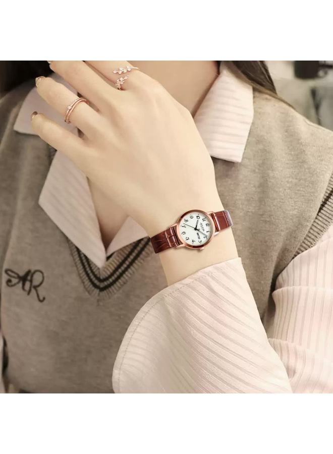 Julius Women's Watch Ja-1528b Brown Strap Gold Dial Quartz Waterproof Small Round Calendar Fashion Student Commuter - Image 2