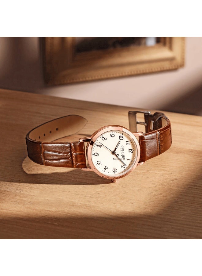Julius Women's Watch Ja-1528b Brown Strap Gold Dial Quartz Waterproof Small Round Calendar Fashion Student Commuter - Image 4