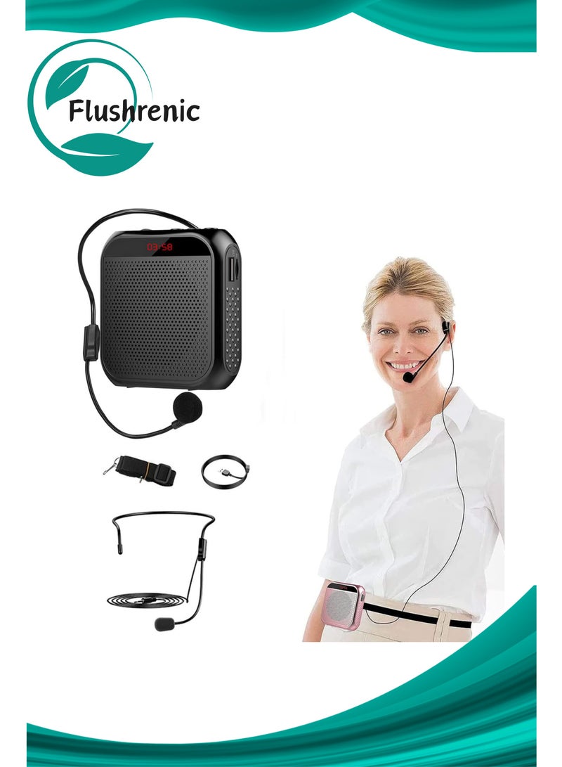Flushrenic Voice Amplifier with Wired Microphone Headset, Portable Rechargeable PA System Speaker Personal Microphone Speech Amplifier, Loudspeaker for Teachers, Tour Guides/Coaches Metting/Yoga/Fitness (Black) - Image 1