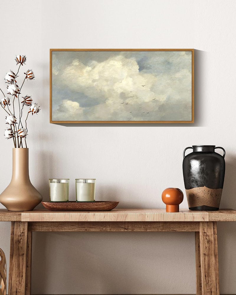 KUVIOKE Vintage Landscape Framed Wall Art Retro Sky Cloud Nature Classic Paints Rustic Farmhouse Kitchen Bathroom Office Decor 8x16in (Natural Framed) - Image 2