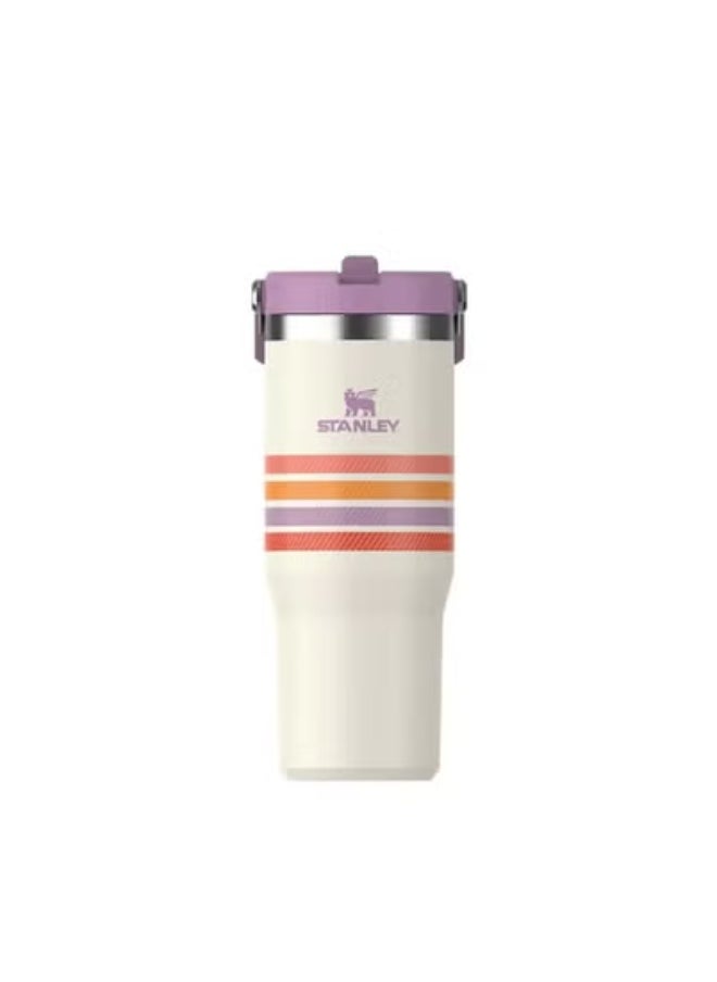 Stanley - STANLEY 30oz IceFlow Reusable Tumbler with Straw – Striped Purple Varsity Collection | Leak-Resistant, BPA-Free, Stainless Steel Insulated Cup | Keeps Drinks Cold for Hours | Perfect for Home, Office, Gym, or Travel - Image 1