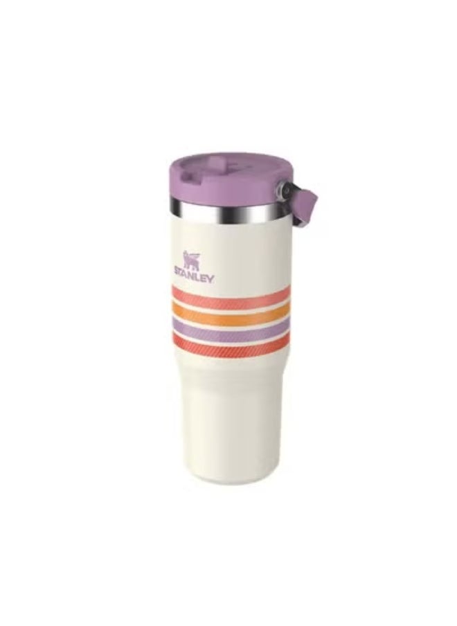 Stanley - STANLEY 30oz IceFlow Reusable Tumbler with Straw – Striped Purple Varsity Collection | Leak-Resistant, BPA-Free, Stainless Steel Insulated Cup | Keeps Drinks Cold for Hours | Perfect for Home, Office, Gym, or Travel - Image 1