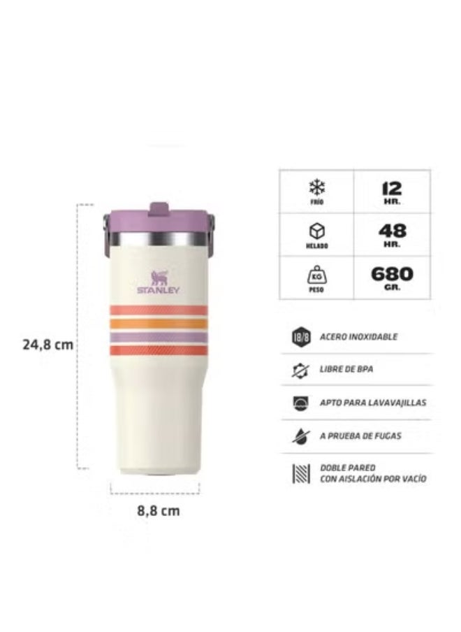 Stanley - STANLEY 30oz IceFlow Reusable Tumbler with Straw – Striped Purple Varsity Collection | Leak-Resistant, BPA-Free, Stainless Steel Insulated Cup | Keeps Drinks Cold for Hours | Perfect for Home, Office, Gym, or Travel - Image 1