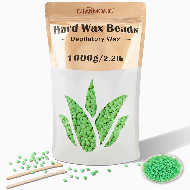 Charmonic 2.2LB/1000g Wax Beads, Hard Wax Beads, Hard Wax Kit for Legs, Underarm, Face, Eyebrow, Bikini, and Brazilian Hair Remover, Women and Men Hair Removal Wax Beans Include 50 Waxing Sticks By Charmonic - Image 1