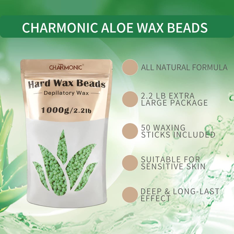 Charmonic 2.2LB/1000g Wax Beads, Hard Wax Beads, Hard Wax Kit for Legs, Underarm, Face, Eyebrow, Bikini, and Brazilian Hair Remover, Women and Men Hair Removal Wax Beans Include 50 Waxing Sticks By Charmonic - Image 2