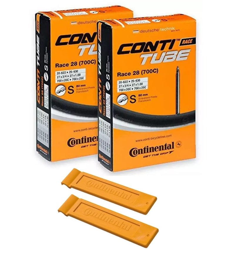 Continental Race 28" 700x20-25c Inner Tubes - 80mm Long Presta Valve (Pack of 2 Tubes w/ 2 Conti Tire Levers) - Image 1