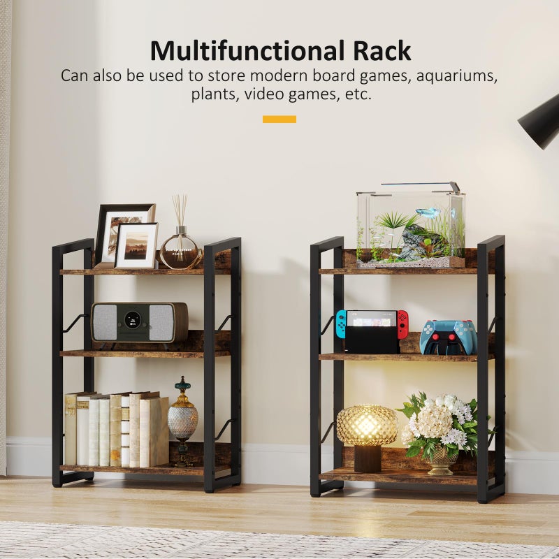 Hosfais Book Shelf Small Bookshelf: 3-Tier Wood Bookcase Industrial Bookshelf with Edge Protection Metal Narrow Bookcase Storage Organizer Display Rack for Bedroom Home Office (Rustic Brown) - Image 5