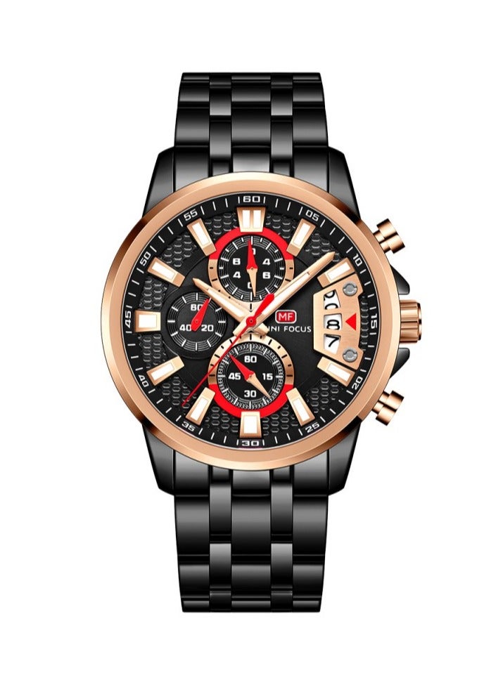 MINI FOCUS MINI FOCUS Chronograph Quartz Watch for Men with Stainless Steel Bracelet Luxury Sport Analog Wristwatch with Date Black - Image 1