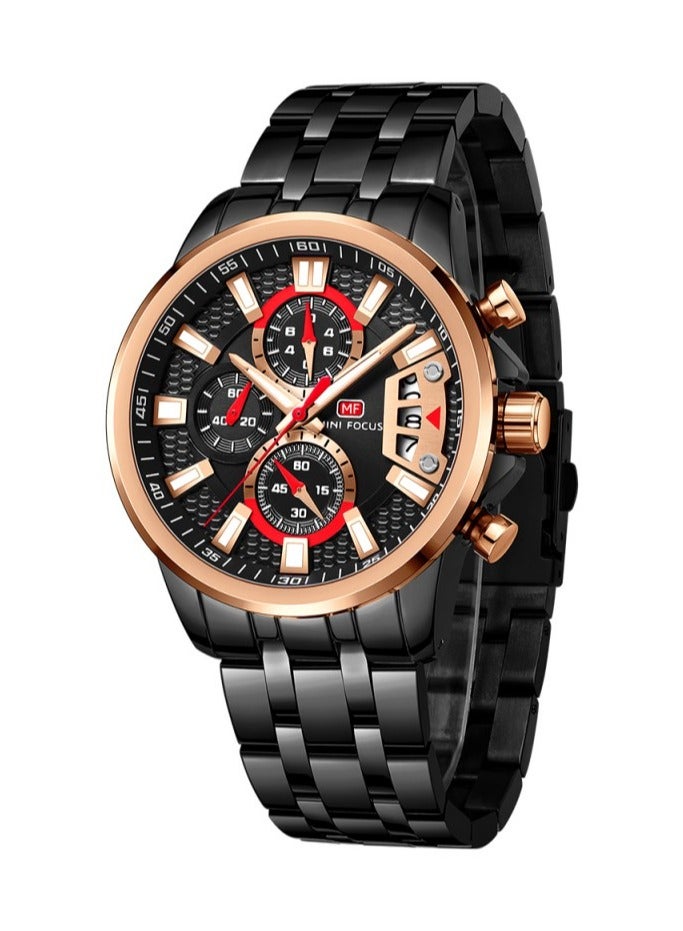 MINI FOCUS MINI FOCUS Chronograph Quartz Watch for Men with Stainless Steel Bracelet Luxury Sport Analog Wristwatch with Date Black - Image 2