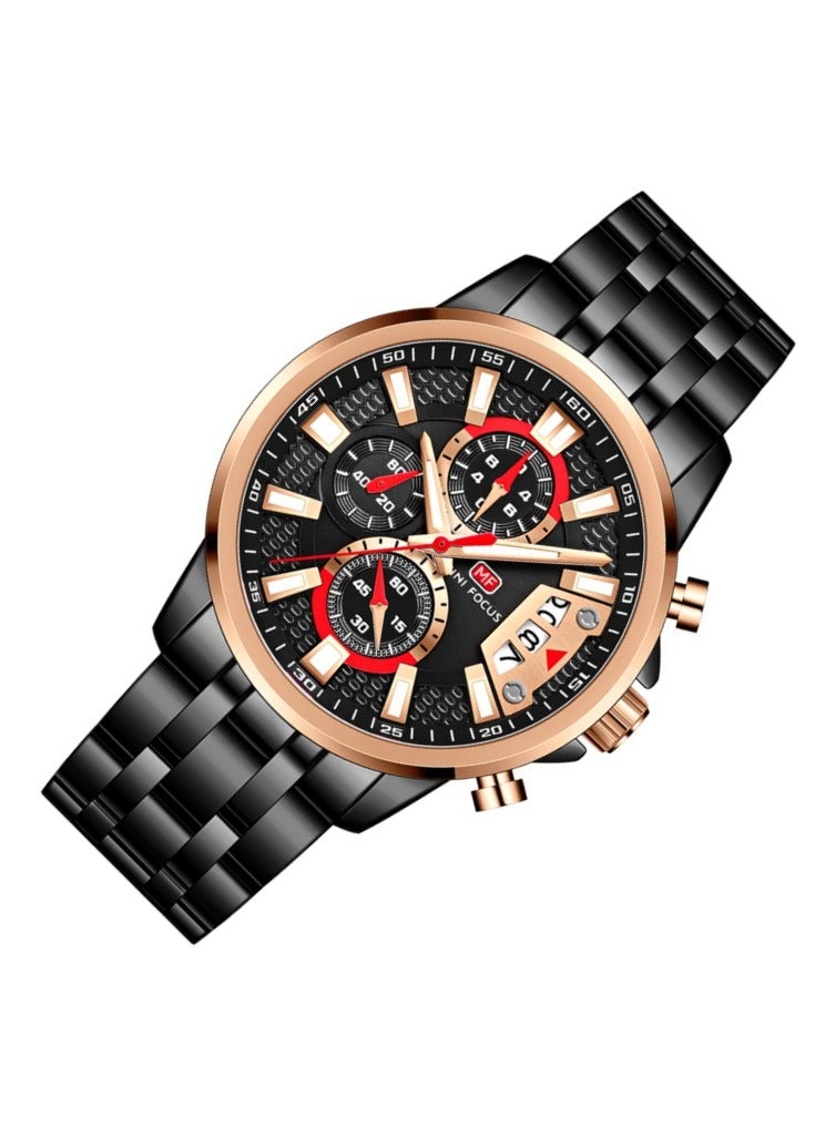 MINI FOCUS MINI FOCUS Chronograph Quartz Watch for Men with Stainless Steel Bracelet Luxury Sport Analog Wristwatch with Date Black - Image 4