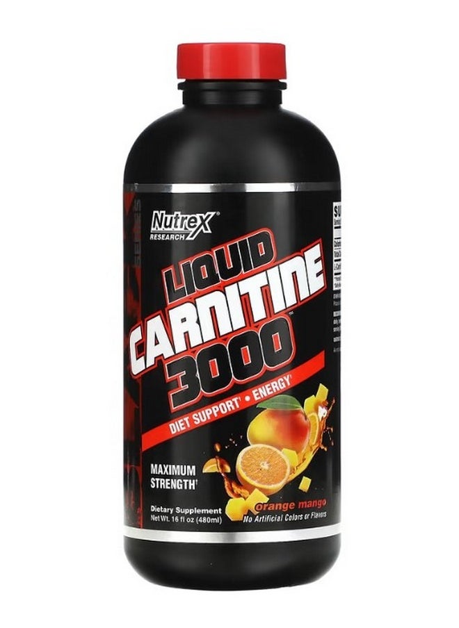 Nutrex Research Liquid Carnitine 3000 Maximum Strength Orange Mango 16 fl oz 480 ml  - Image 1