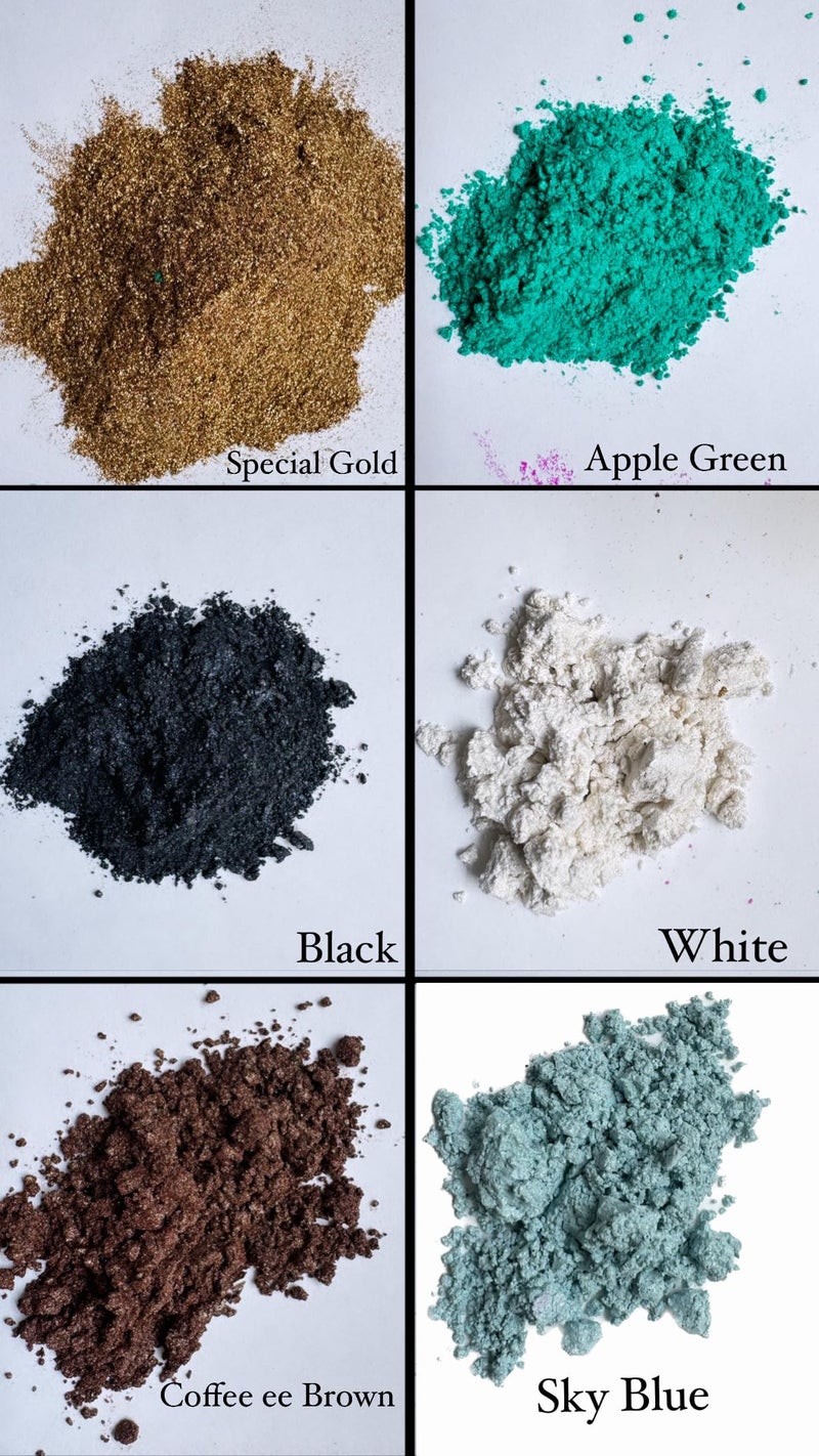 IRIKA Pearl Powder Art & Craft Pack - 7 x 20g (white, cpffee brown, black, special gold, sky blue, apple green, gold) nontoxic and mica powder based - Image 2