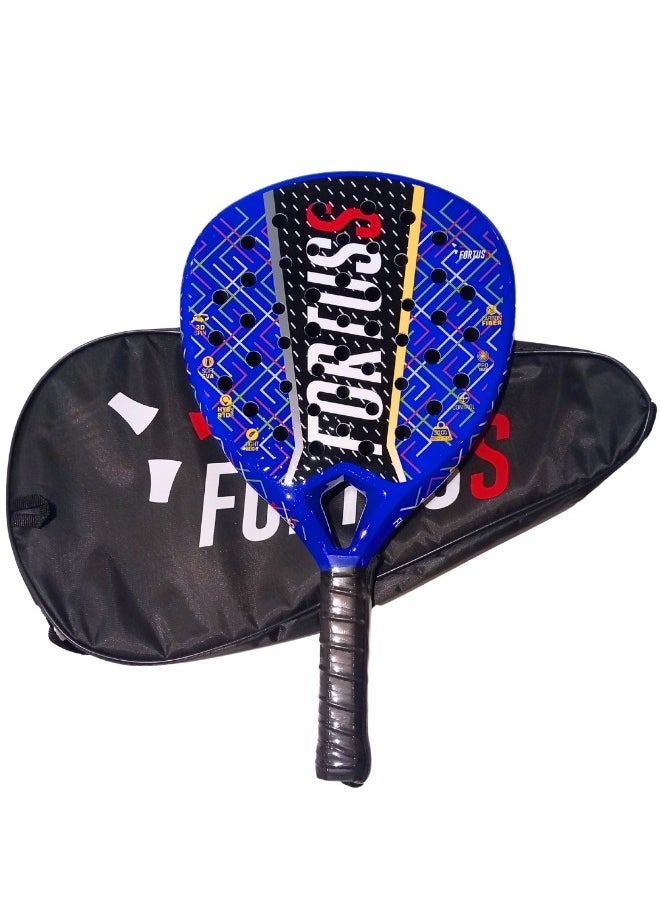 FORTUSS Padel Tennis Racket - Full Carbon Fiber - Glossy Shiny 3D Hexagon Surface with Light EVA Memory Flex Foam Core - Padel Racquet - Hybrid Teadrop Paddle Racket with Bag Included (Blue)