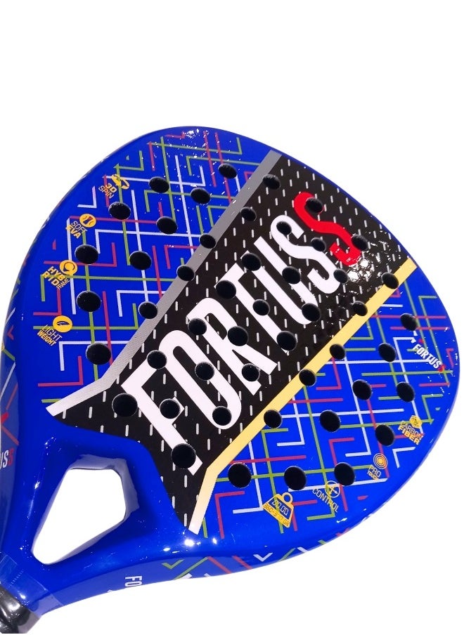 FORTUSS Padel Tennis Racket - Full Carbon Fiber - Glossy Shiny 3D Hexagon Surface with Light EVA Memory Flex Foam Core - Padel Racquet - Hybrid Teadrop Paddle Racket with Bag Included (Blue)
