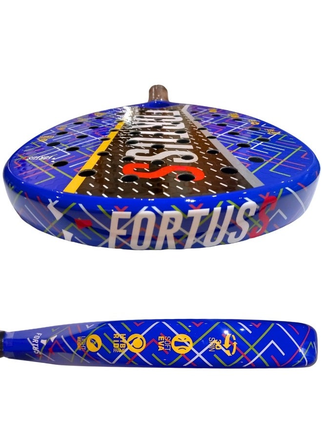 FORTUSS Padel Tennis Racket - Full Carbon Fiber - Glossy Shiny 3D Hexagon Surface with Light EVA Memory Flex Foam Core - Padel Racquet - Hybrid Teadrop Paddle Racket with Bag Included (Blue)