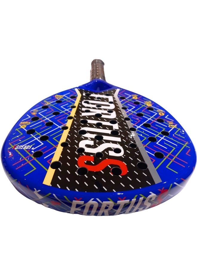 FORTUSS Padel Tennis Racket - Full Carbon Fiber - Glossy Shiny 3D Hexagon Surface with Light EVA Memory Flex Foam Core - Padel Racquet - Hybrid Teadrop Paddle Racket with Bag Included (Blue)