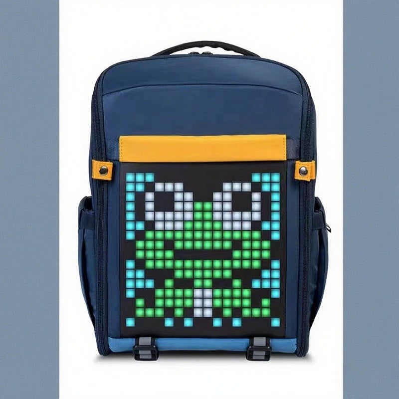 LED Display Backpack: 14.5L Dark Blue Waterproof Polyester Backpack - DIY Pixel Art Animation Backpack for School Teens Outdoor Day Trips - Image 1