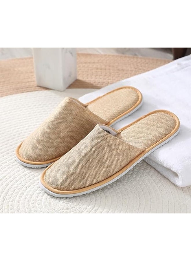 DUNISO 5Pair Linen Portable Travel Slippers Non-Slip Closed Toe Linen Disposable Guest Slippers Ultra Soft Lightweight Household Use Travel Slippers for Travel, Party Guest, Hotel and Spa - Image 4