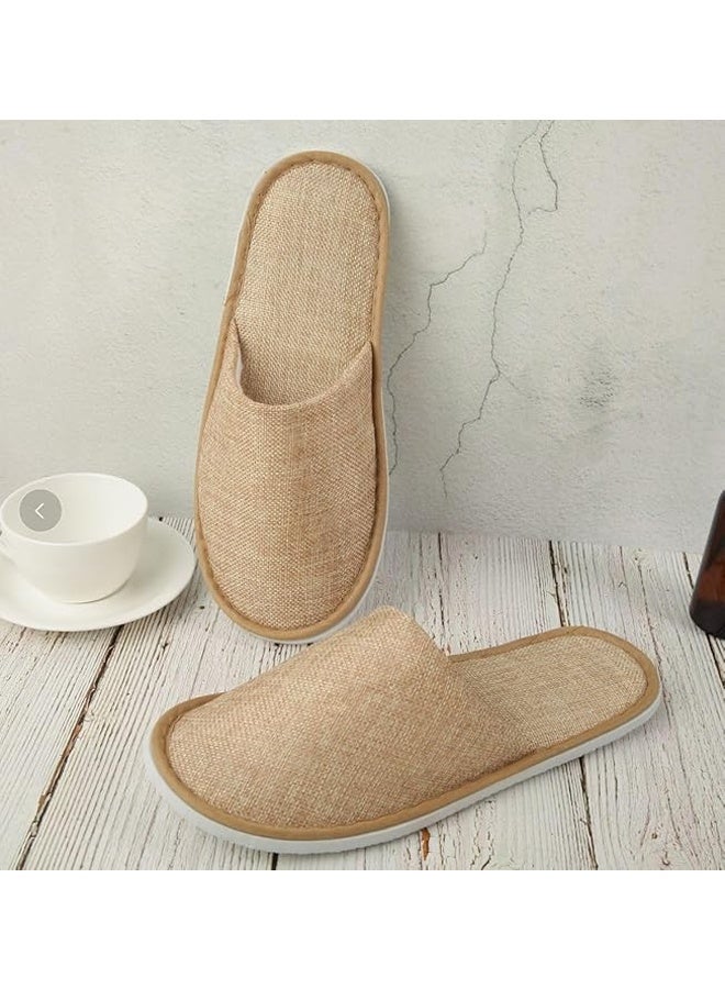 DUNISO 5Pair Linen Portable Travel Slippers Non-Slip Closed Toe Linen Disposable Guest Slippers Ultra Soft Lightweight Household Use Travel Slippers for Travel, Party Guest, Hotel and Spa - Image 5