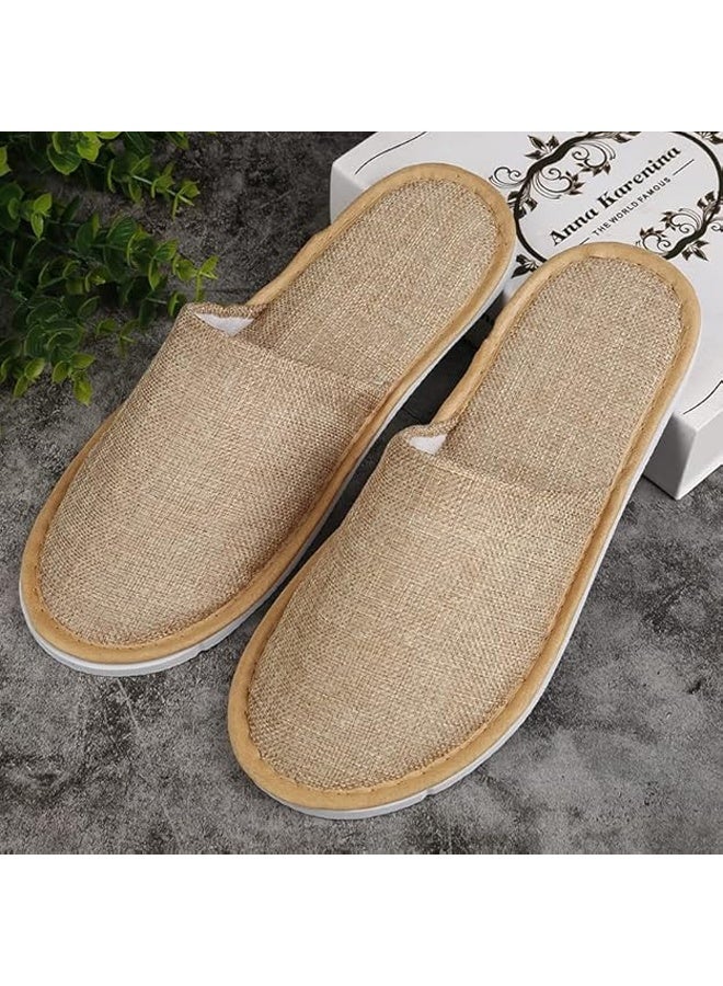 DUNISO 5Pair Linen Portable Travel Slippers Non-Slip Closed Toe Linen Disposable Guest Slippers Ultra Soft Lightweight Household Use Travel Slippers for Travel, Party Guest, Hotel and Spa - Image 3