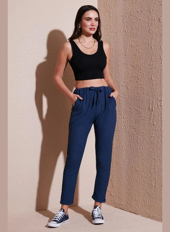 Lela Lela Waist-Tied Pocketed Short-Leg Slim-Fit Trousers Women's TROUSERS 5869017