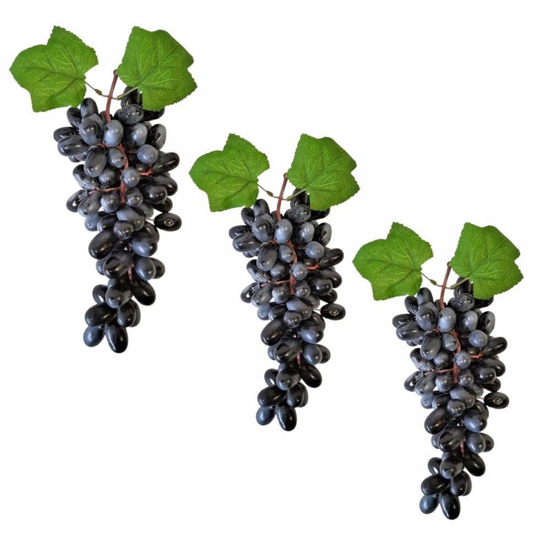SINGAA عنب صناعي مع أوراق للمنزل، الحديقة، السيارة، الحفلات، المسرح، متجر الفواكه، السلة، الوعاء، التصوير، طاولة الطعام وديكورات الفعاليات - 22 سم - عبوة من (3) - Image 1