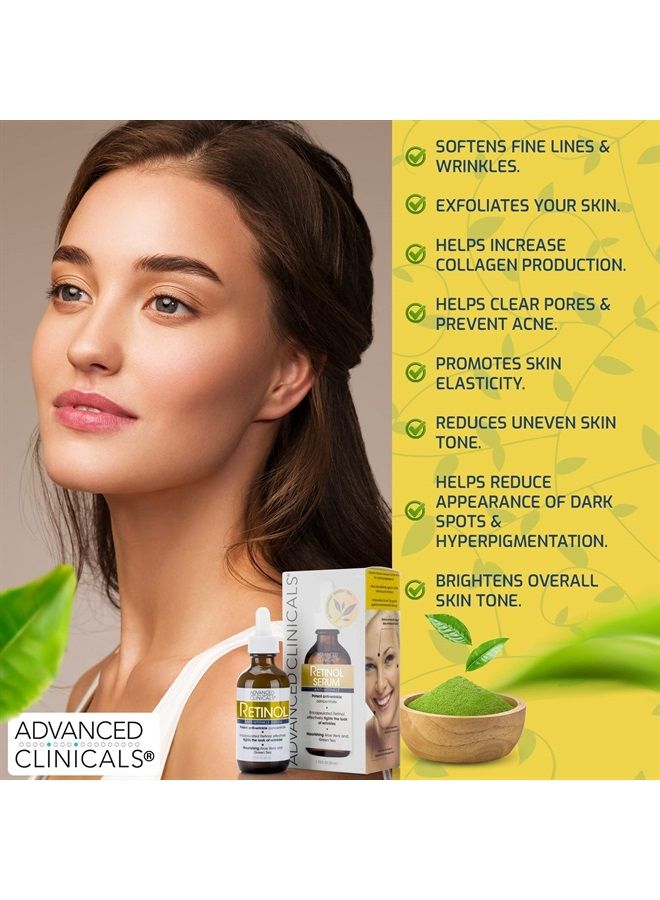 Advanced Clinicals سيروم الوجه الريتينول مرطب للعناية بالبشرة للوجه، تركيز الريتينول المضاد للشيخوخة يقلل من ظهور التجاعيد والخطوط الدقيقة مع الألوة فيرا والشاي الأخضر، 1.75 أونصة سائلة - Image 3