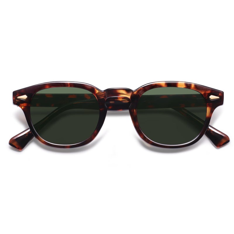 SOJOS Retro Small Round Sunglasses for Men Women Trendy Circle Style UV400 Lenses Unisex Sun Glasses SJ2251, Amber Tortoise Frame/Green Lens - Image 1