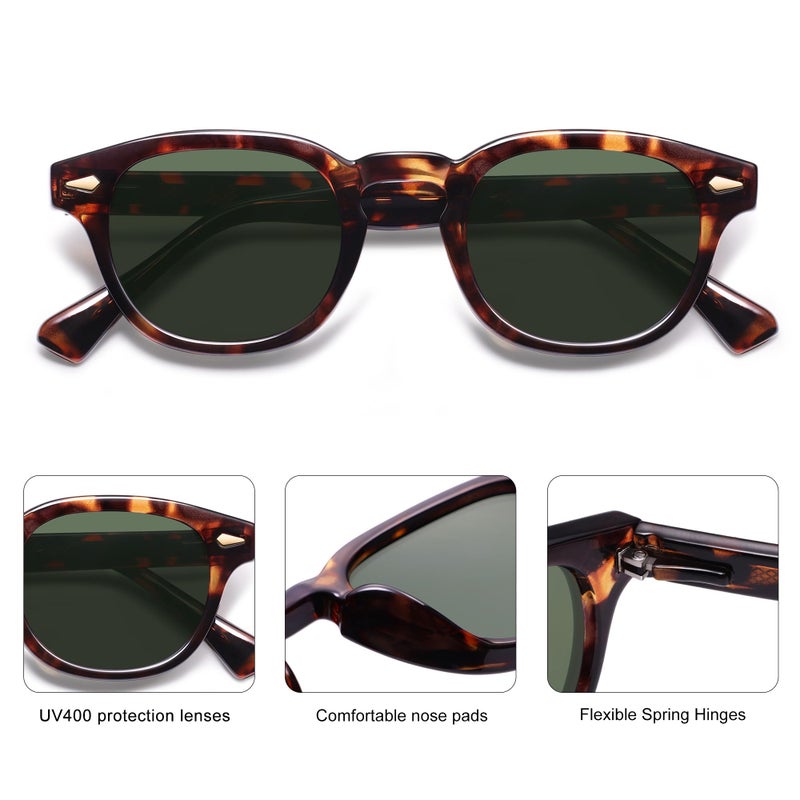 SOJOS Retro Small Round Sunglasses for Men Women Trendy Circle Style UV400 Lenses Unisex Sun Glasses SJ2251, Amber Tortoise Frame/Green Lens - Image 4