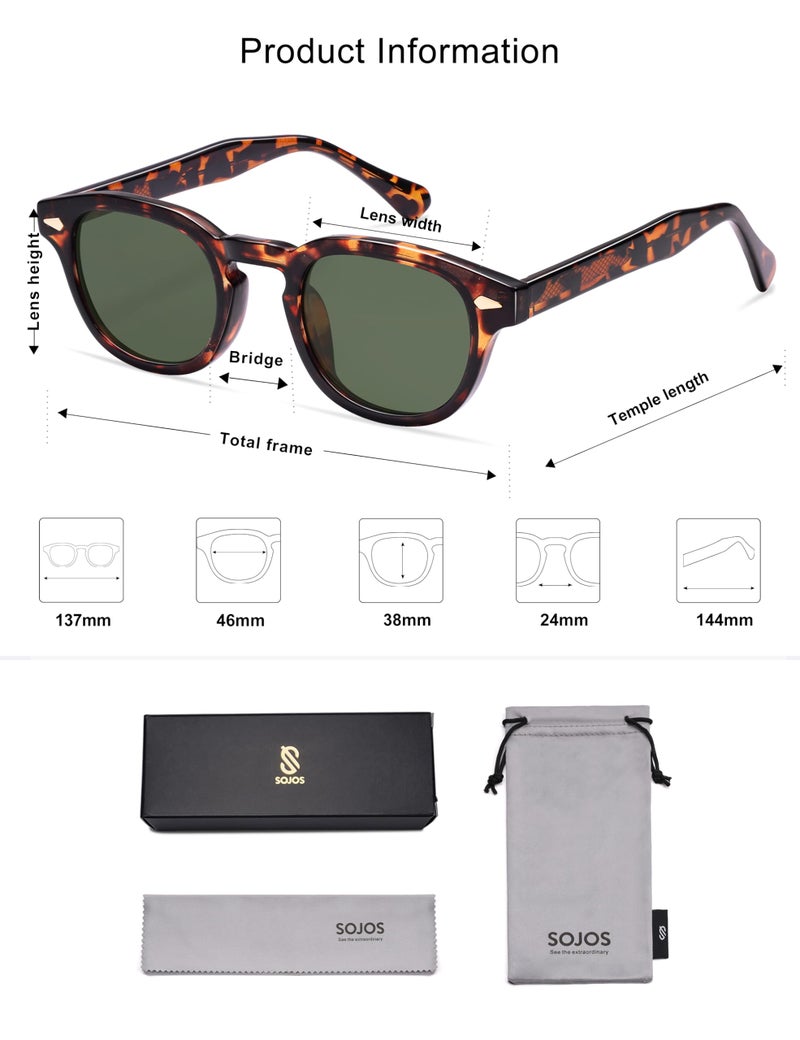 SOJOS Retro Small Round Sunglasses for Men Women Trendy Circle Style UV400 Lenses Unisex Sun Glasses SJ2251, Amber Tortoise Frame/Green Lens - Image 5