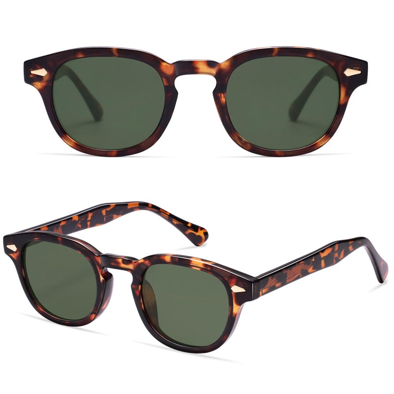 SOJOS Retro Small Round Sunglasses for Men Women Trendy Circle Style UV400 Lenses Unisex Sun Glasses SJ2251, Amber Tortoise Frame/Green Lens - Image 3