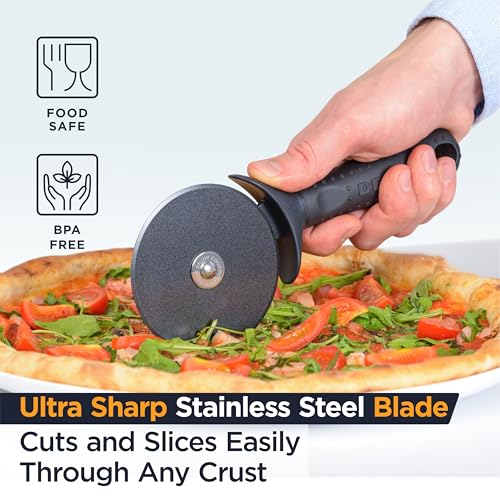 Deiss Lux Heavy Duty Pizza Cutter With Wheel Slicer- Stainless Steel Sharp Smooth Pizza Cutter Wheel With Easy Grip Non-Slip Handle, Dishwasher Safe (BLACK) - Image 4