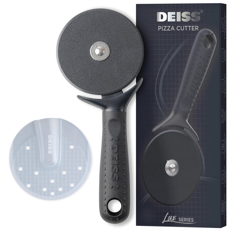 Deiss Lux Heavy Duty Pizza Cutter With Wheel Slicer- Stainless Steel Sharp Smooth Pizza Cutter Wheel With Easy Grip Non-Slip Handle, Dishwasher Safe (BLACK) - Image 1
