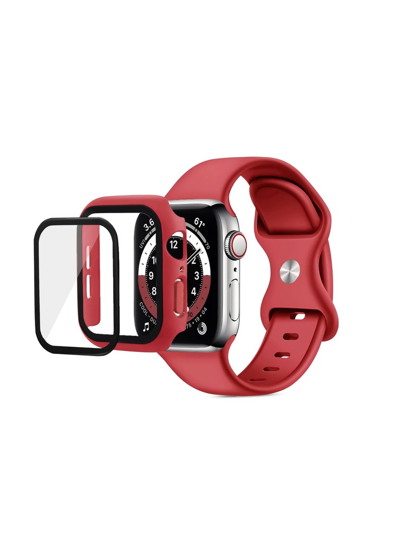 Band with Case Compatible with  Apple Watch Series 10 46mm,Adjustable Silicone Sport Wristband Replacement, Strap With Cover Built-in Glass Screen Protector for Apple Watch Series Series 10 46mm