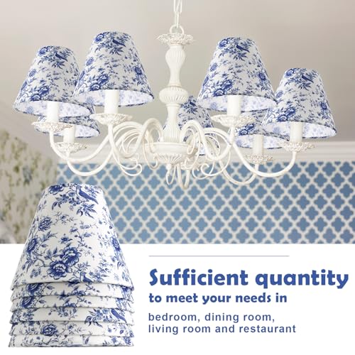 VIHOSE 6 Pcs Chandelier Shades Small Chinoiserie Lamp Shade French Countryside Toile Clip Bulbs Lampshade 3 x 6 x 5 Inch Lamp Chimney Cover for Chandelier Farmhouse (Blue Floral) - Image 5