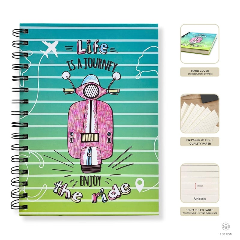 Articious Scooter Spiral Notebook | A5 Size 21x17 cm | 190 Ruled Pages | 80 GSM Thick Paper | Aesthetic Hardbound Journal for Writing, School, Office & Gifting - Image 2