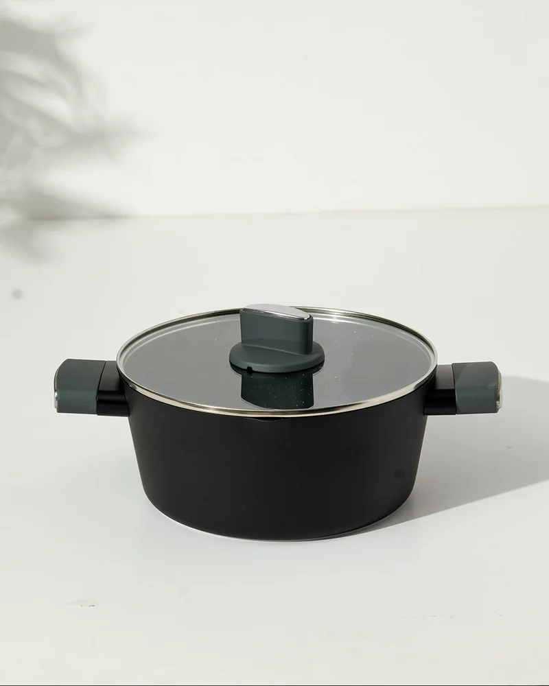 REDTAG Grey Marble Non Stick Dutch Oven With Glass Lid (24Cm)