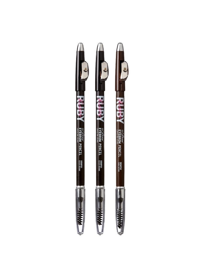 روبي كيسيز قلم حواجب روبي كيسز جوبراو، قابل للبُراية، يدوم طويلًا، قلم حواجب خشبي لرسم حواجب طبيعية المظهر، عبوة من 3 قطع (بني غامق) - Image 1