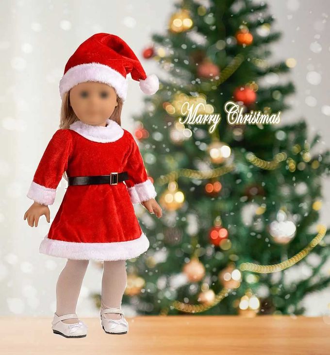 sweet dolly Doll Clothes 18 inch Santa Christmas Dress Outfit Fits 18 Inches Dolls (Dress, Hat, Blet, Stockings) - Image 2
