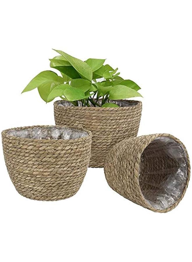 هوكور HOOKOR 3Pcs Seagrass Planter Basket Indoor or O utdoor, Flower Pots Cover,Natural Plant Containers, Home decorations, Gardening decorations - Image 1