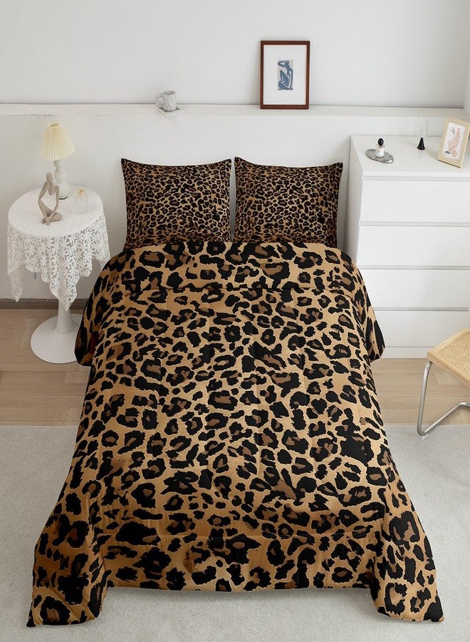 Feelyou Kids Black Brown Leopard Comforter Set Queen Size Animal Print Duvet Quilt for Boys Girls Teens Cheetah Bedding Set Breathable Soft Women Men Safari Bedroom Decor with 2 Pillow Case - Image 2